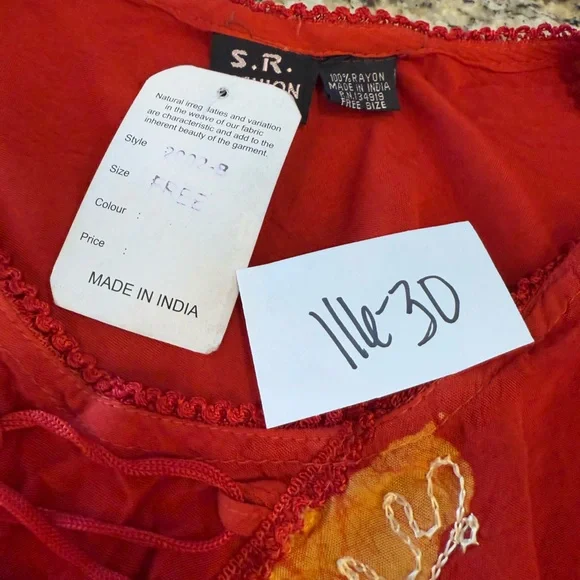 S.R. Fashions red embroidered gauzy midi dress free size - Picture 13 of 13